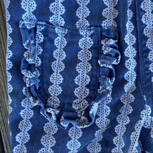 Vintage 80’s 90’s HAPPY KIDS Lace Print Ruffle Denim Overall Romper Toddler 2T - Picture 6 of 11